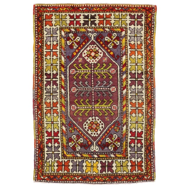Textile Colorful Vintage Turkish Oushak Rug - 03'00 X 04'05 For Sale - Image 7 of 7