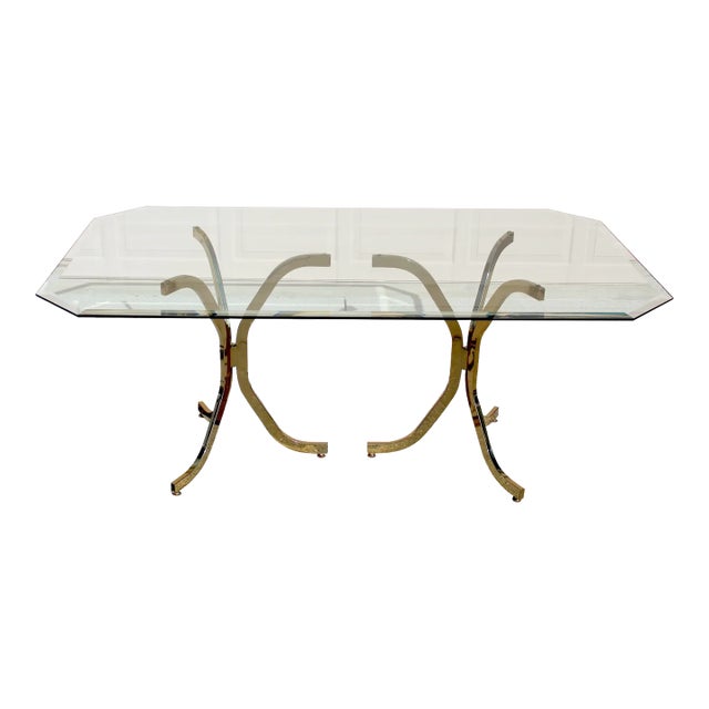 Rare Vintage Mid-Century Modern Brass & Glass Dining Table | Milo Baughman Style, 1980s For Sale