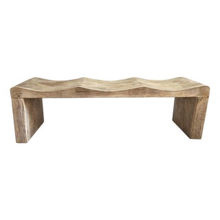Washed Teak Wave Coastal Conetmporary Bench For Sale