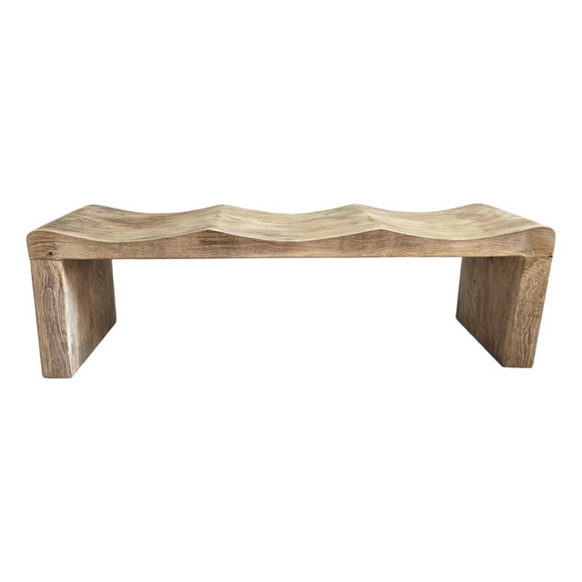 Washed Teak Wave Coastal Conetmporary Bench For Sale