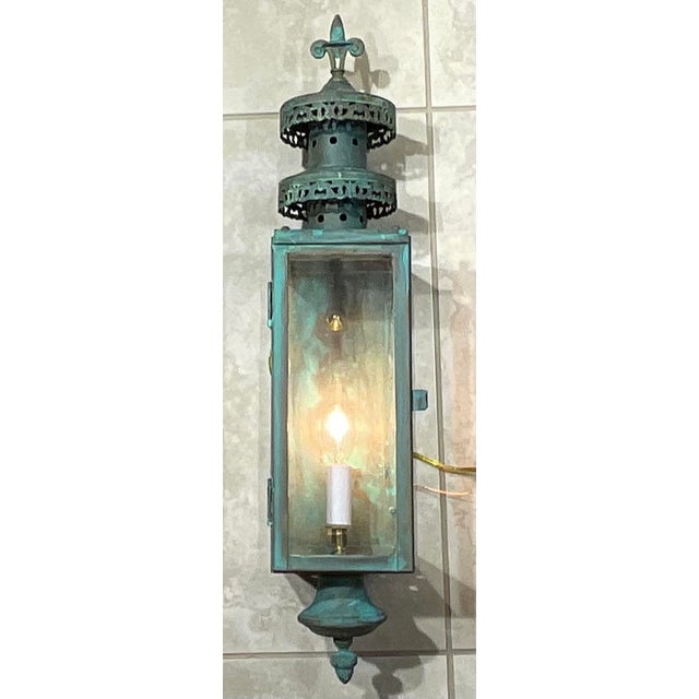 American Single Vintage Solid Brass Wall Hanging Lantern For Sale - Image 3 of 16