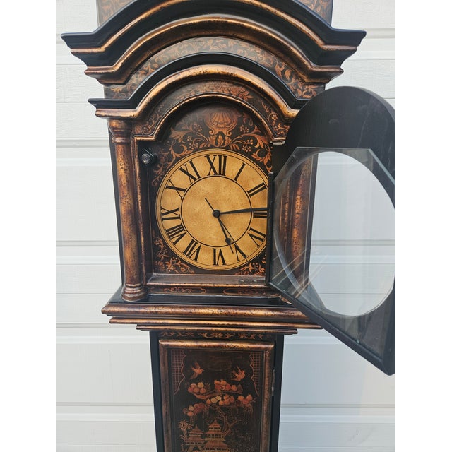1990s Ethan Allen Chinoiserie Grandmother Floor Clock Asian Inspired Paint Decorated For Sale In Philadelphia - Image 6 of 12