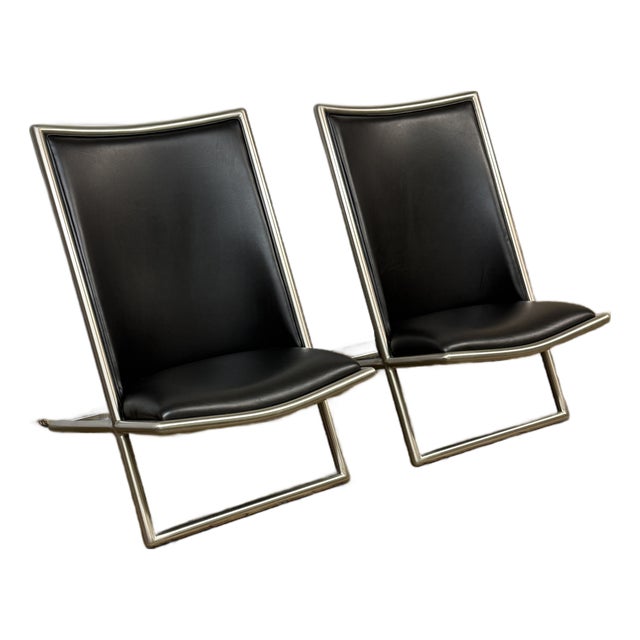 Ward Bennett for Brickel Associates Leather Scissor Chairs, Pair For Sale