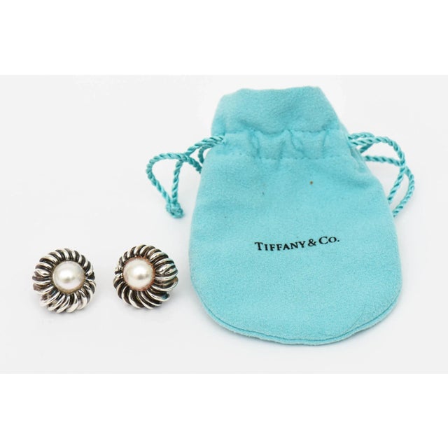 Silver Vintage Tiffany and Co. Sterling Silver and Mabe Pearl Pierced Lever Back Earrings Pair of 70's For Sale - Image 8 of 10