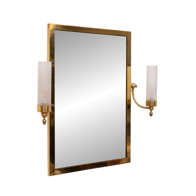 Mid-Century Modern Brass Wall Mirror with Lighting, Italy, 1950s For Sale - Image 3 of 8
