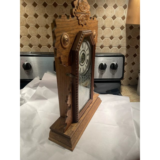 Victorian Antique American Parlor Clock With Alarm by Ingraham For Sale - Image 3 of 8