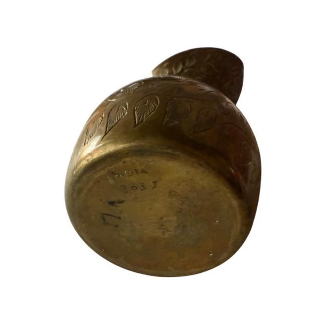 Small Vintage Heavy Brass Embossed Pitcher For Sale - Image 4 of 4