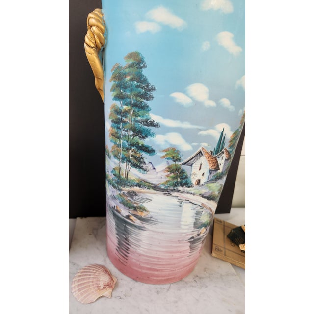 Ceramic Vintage Hand-Painted Ceramic Umbrella Stand / Floor Vase For Sale - Image 7 of 18