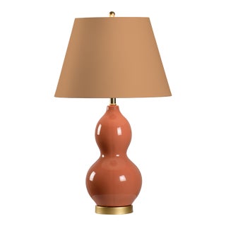 Casa Cosima Double Gourd Table Lamp, Terracotta Base with Camel Back Lampshade For Sale