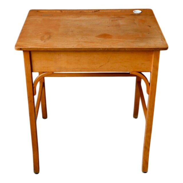 Wooden Music Stand and Porcelain Inkwell from Baumann, France, 1950s For Sale