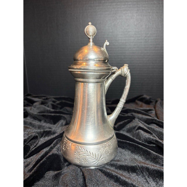 Victorian Rogers Smith & Co Quadruple Plate Silver Syrup Pitcher Floral Meriden For Sale - Image 3 of 9