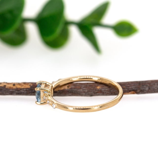 2020s Brazilian Aquamarine Ring W Natural Diamond Accents in Solid 14k Gold | Rd 4mm, Size 6.75 For Sale - Image 5 of 7