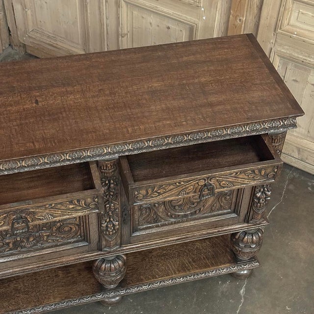 Antique French Renaissance Raised Buffet in Carved Oak For Sale - Image 18 of 18