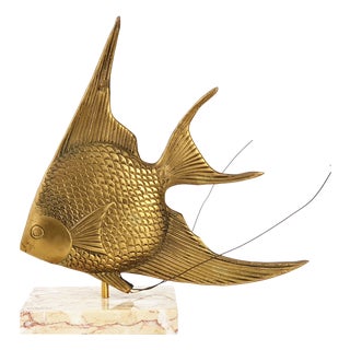 Vintage Bronze Fish on Marble Base, 1950s For Sale