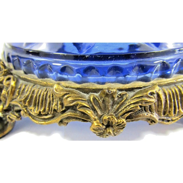 Pair Antique Cobalt Blue Glass Vases With Ornate Bronze Rim, Handles and Mount For Sale - Image 13 of 18
