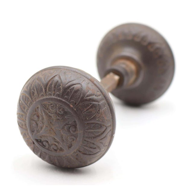 Pair of Victorian 1870s Norwalk Black Cast Iron Door Knobs For Sale - Image 4 of 6
