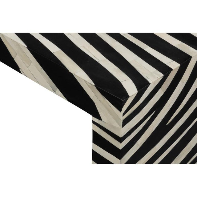 Wood Zebra Striped Bone Inlay Coffee Table with Waterfall Ends For Sale - Image 7 of 13