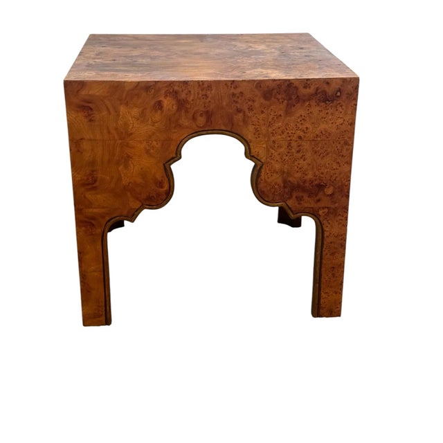 American burl-walnut veneer low table. Moroccan inspired. Great color.
