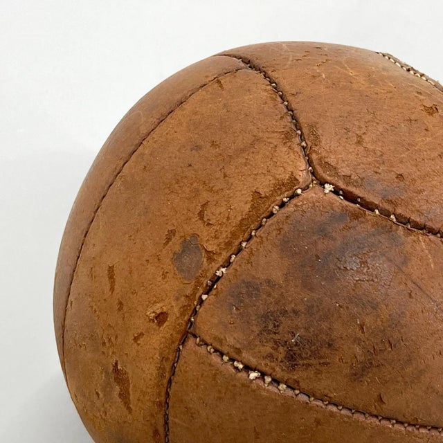1930s Vintage Brown Leather Medicine Ball, 1930s For Sale - Image 5 of 7