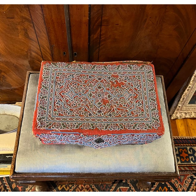Red Antique Early 19th Century French Valuables Table Box Covered With Intricate Bead Work on Wool For Sale - Image 8 of 12