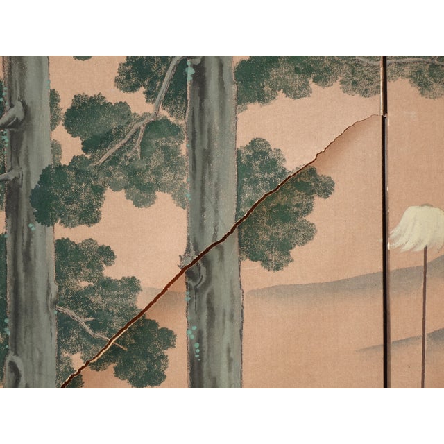 Vintage Japanese Byobu Four Panel Folding Screen Picture Caravan of Men Signed For Sale - Image 16 of 18