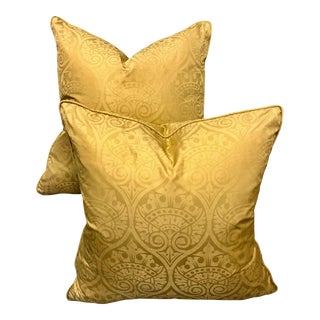 Vintage Gold Fortuny Pillows - a Pair For Sale