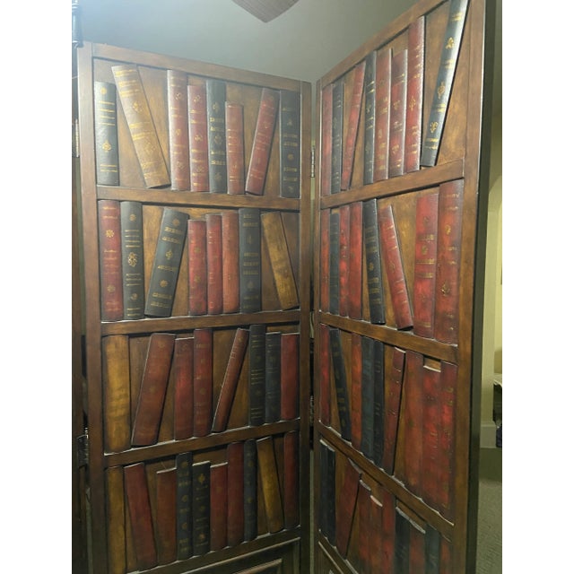 Maitland Smith Style Leather Book Screen Room Divider For Sale - Image 11 of 14