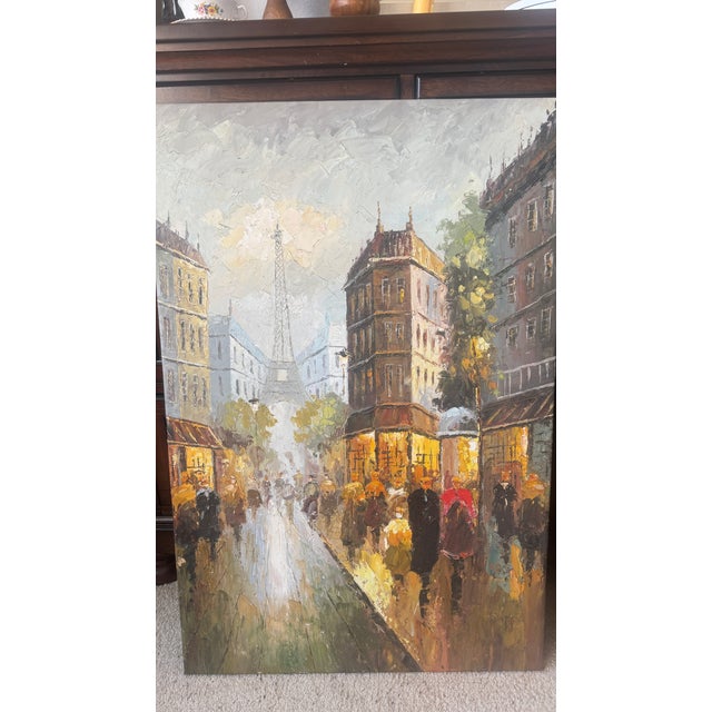 Orange Vintage Paintings Paris Street Scene 2pc For Sale - Image 8 of 18