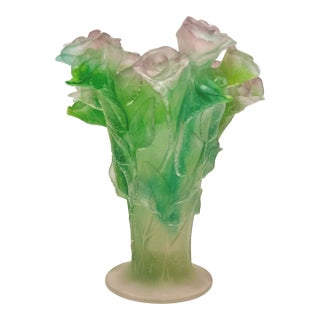 1970s Daum France Pâte De Verre “Roses” Vase - Signed For Sale