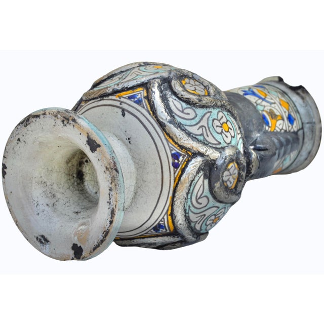 Early 19th Century Colorful Andalusian-Patterned Metal-Inlaid Ceramic Vase W/ Handles For Sale - Image 12 of 12