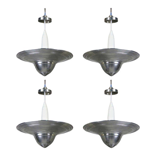 Rare 1950s Machine Age Set of Aluminum Pendant Lights by Westinghouse - Set of 4 For Sale