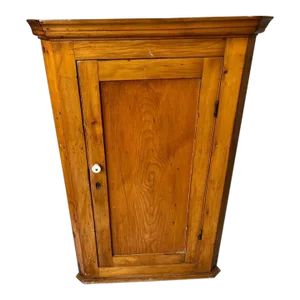 19th Century Antique Yellow Pine Corner Cabinet With Key.