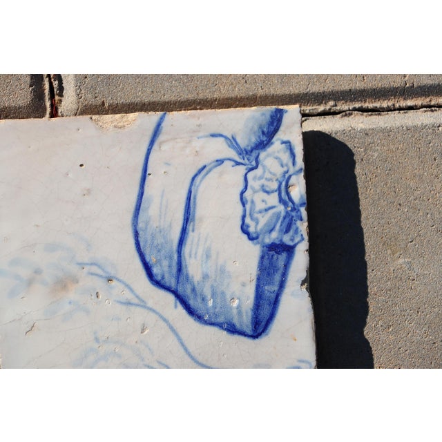 18th Century Portuguese Tile Nobleman’s Robe Sleeve Blue & White Antique Hand Painted For Sale - Image 4 of 7