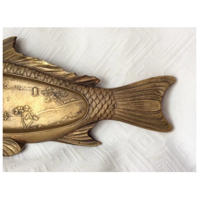 Antique Art Deco Asian Coy Fish Tray, Bronze Pen Holder, Desk or Vanity Tray For Sale - Image 4 of 8