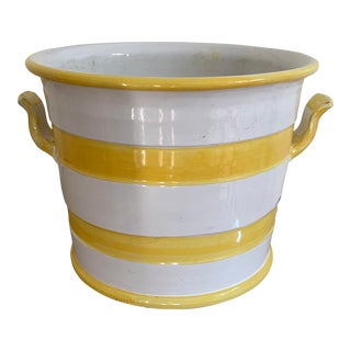 Yellow and White Ceramic Ice Bucket or Cachepot For Sale