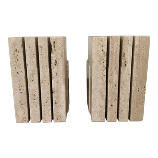 Italian Travertine Bookends - a Pair For Sale