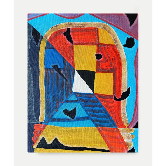 Contemporary geometric colorful abstract painting by Texas-based artist Max Manning. The work features organic and...