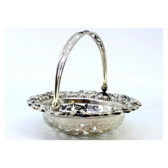Basket-Shaped Cut Silver Candy Box with Raised Floral Motifs and Hinged Handle For Sale - Image 5 of 7