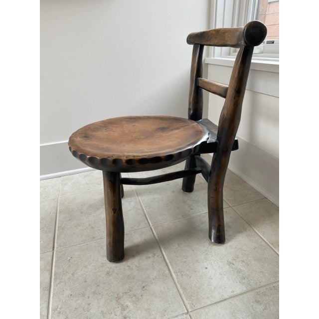 Brown Antique Primitive Wood Side Chair For Sale - Image 8 of 11