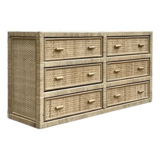 Vintage Coastal Washed Rattan Dresser For Sale