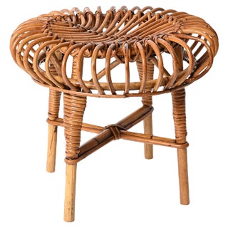 Mid-Century Italian Rattan & Bamboo Ottoman or Stool attributed to Franco Albini, 1960s For Sale