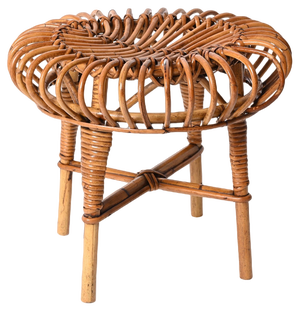 Mid-Century Italian Rattan & Bamboo Ottoman or Stool attributed to Franco Albini, 1960s