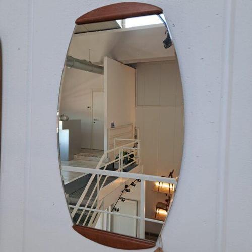 Mid-Century Modern Oval Mirror with Teak Inserts, Denmark, 1960s For Sale - Image 3 of 3