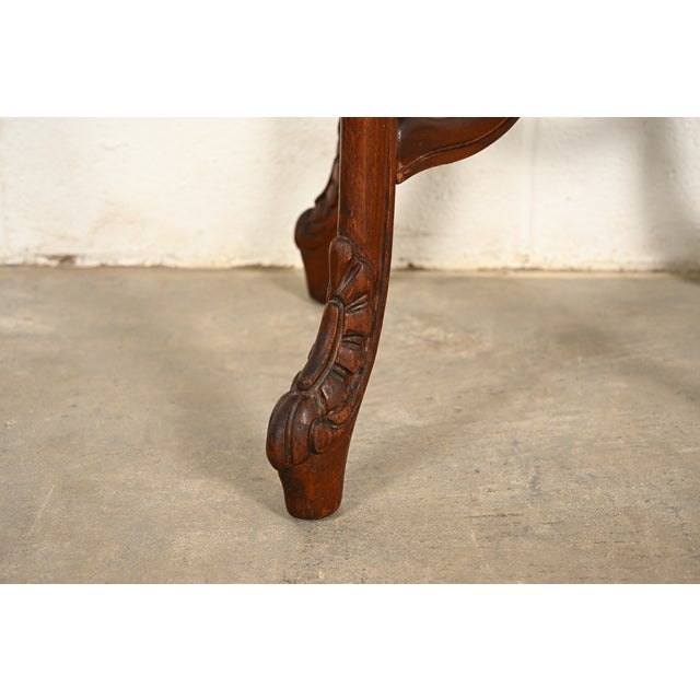 Romweber Style French Provincial Louis XV Carved Walnut and Satinwood Inlaid Marquetry Side Table, Circa 1930s For Sale - Image 12 of 14