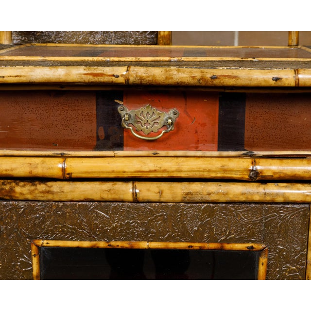 English 1880s Bamboo Small Cabinet with Painted Accents and Single Mirror For Sale - Image 4 of 12
