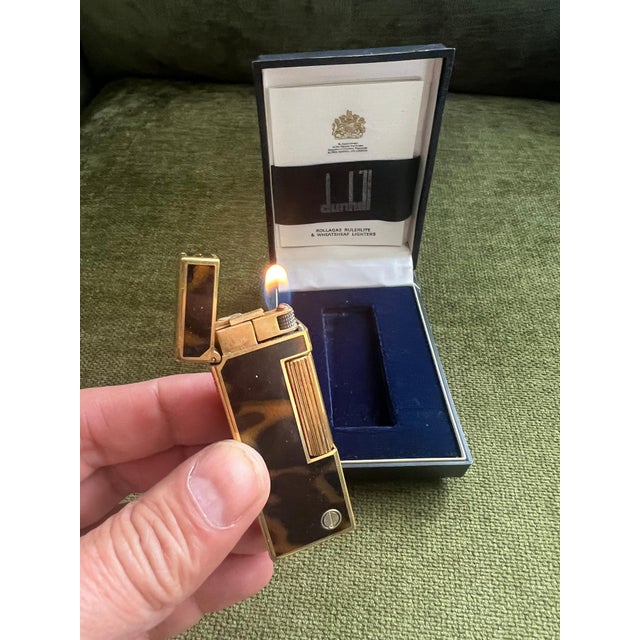 Metal Vintage Dunhill Gold Plated Rare Cognac Marble Lacquer Lighter Original Case For Sale - Image 7 of 18