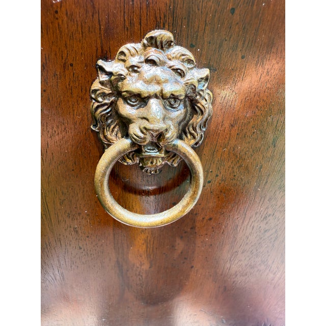 Vintage English Lion Head Wood and Brass Wastebasket/Planter For Sale In Charleston - Image 6 of 8