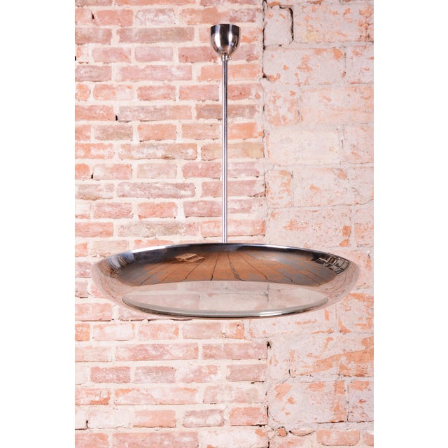 Bauhaus Pendant in Chrome and Glass by J. Hurka for Napako, Czech, 1920s For Sale - Image 9 of 13