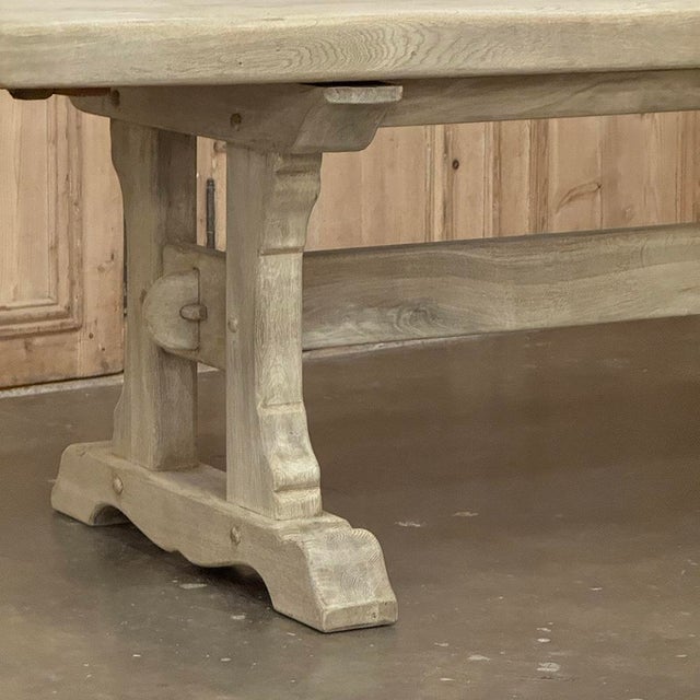 Wood Vintage Rustic European Stripped Oak Trestle Dining Table For Sale - Image 7 of 18