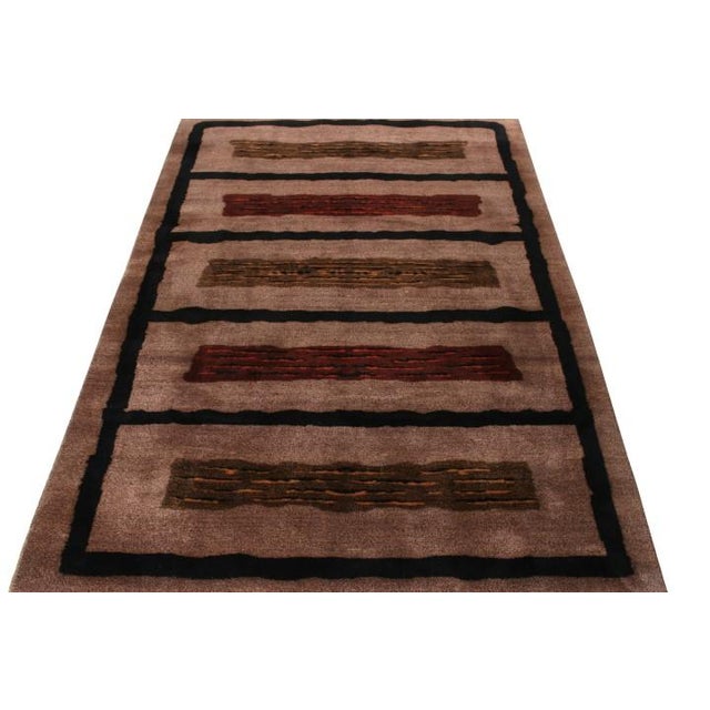 Traditional 1960s Hand-Knotted Vintage Art Deco Rug in Brown, Black, Red Geometric Pattern For Sale - Image 3 of 5